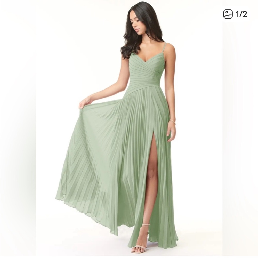 Vini Sage Green Pleated Spaghetti Strap Maxi Dress